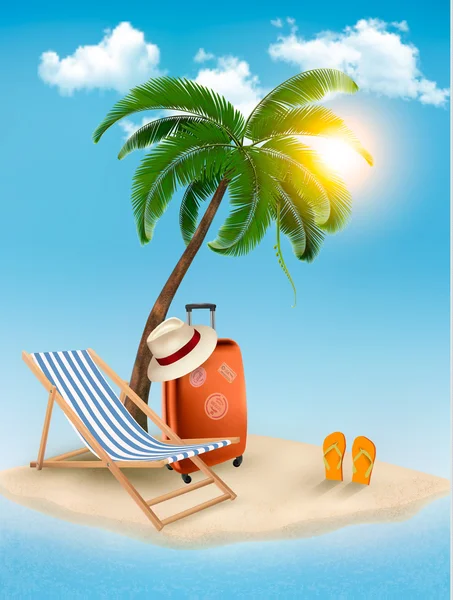 Travel background with tropical island. Summer vacation concept — Stock Vector