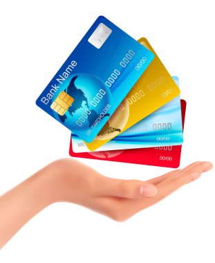 kredi kartları tutan eli. vektör çizim. 