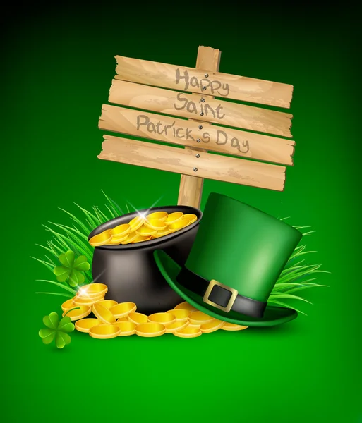 Den svatého Patricka pozadí s znamení, Jetelové lístky, zelené — Stockový vektor