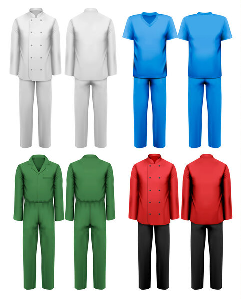 Set of white and colorful work clothes. Design template. Vector 