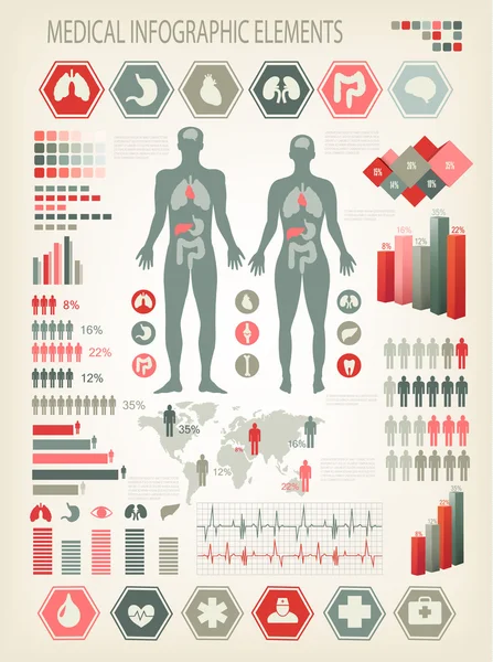 Medische infographics elementen. menselijk lichaam met inwendige organen. — Stockvector