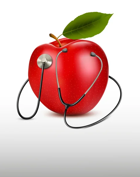 Stethoscope and red apple. Medical background. Vector — Stock Vector