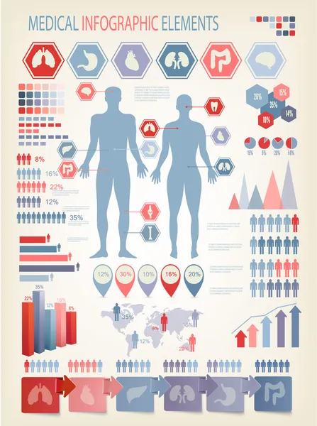 Elementi di infografica medica. Corpo umano con organi interni . — Vettoriale Stock