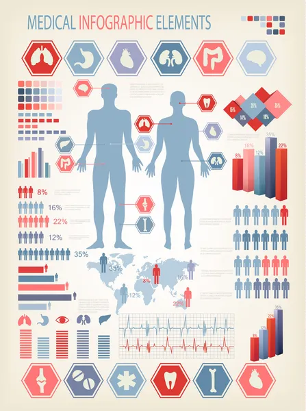 Elementi di infografica medica. Corpo umano con organi interni . — Vettoriale Stock