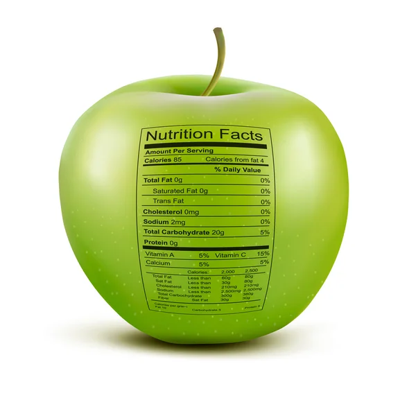Jablko s popiskem výživa fakta. koncepce zdravých potravin. vecto — Stockový vektor