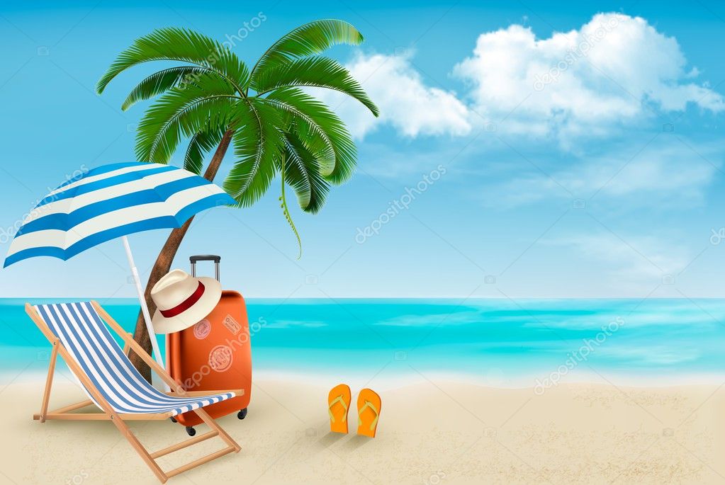 Beach with palm trees and beach chair. Summer vacation concept b Stock Vector Image by ©almoond #42375811 Beach with palm trees and beach chair. Summer vacation concept b Stock Vector Image by ©almoond #42375811