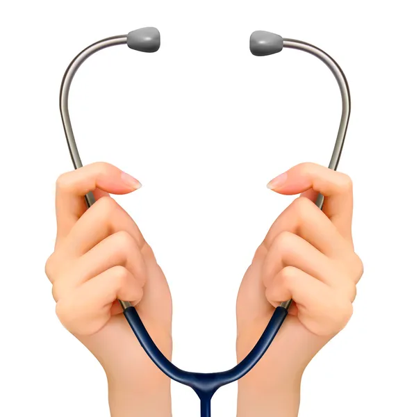 Medical background with hands holding a stethoscope. Vector. — Stock Vector