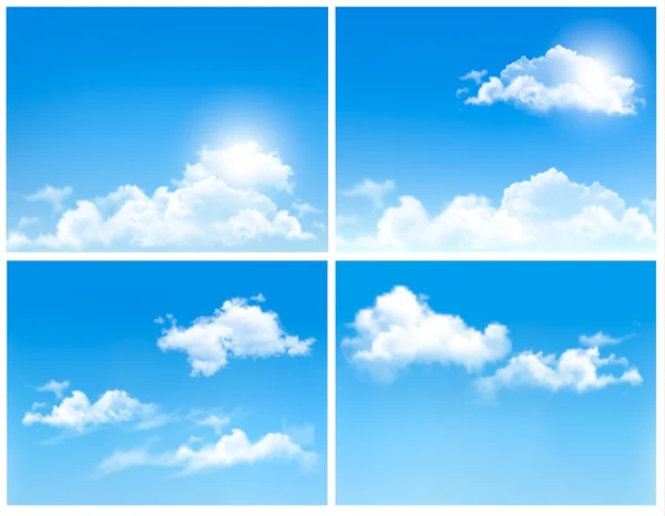 Collection of backgrounds with blue sky and clouds. Vector backg — Stock Vector