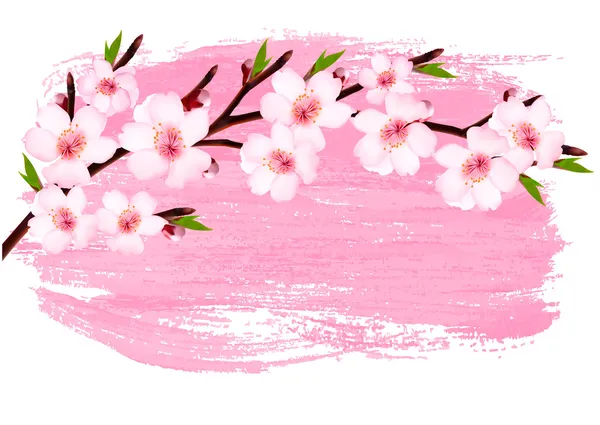 Pink paint sakura branch banner. Vector. — Stock Vector