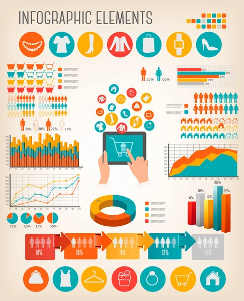 Grande conjunto de elementos de infográficos de compras. Vetor . — Vetor de Stock