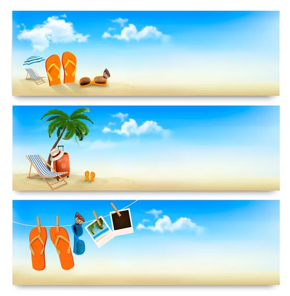 Drie zomer vakantie banners. vector. — Stockvector
