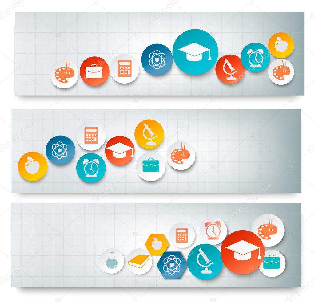 Set of education banners with icons. Vector 