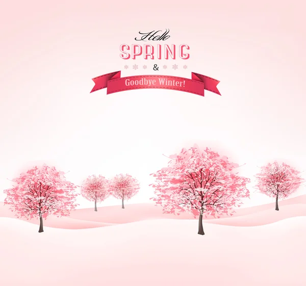 Spring background with blossoming sakura trees. Vector. — Stock Vector