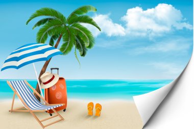 palmiye ağaçları ve plaj sandalye ile plaj. yaz tatil kavramı b