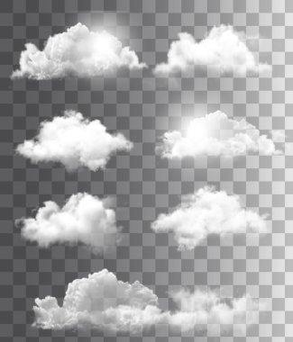 Set of transparent different clouds. Vector.  clipart