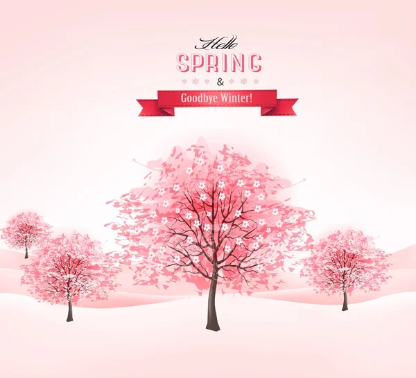 春天盛开的樱花树的背景。矢量. — 图库矢量图片