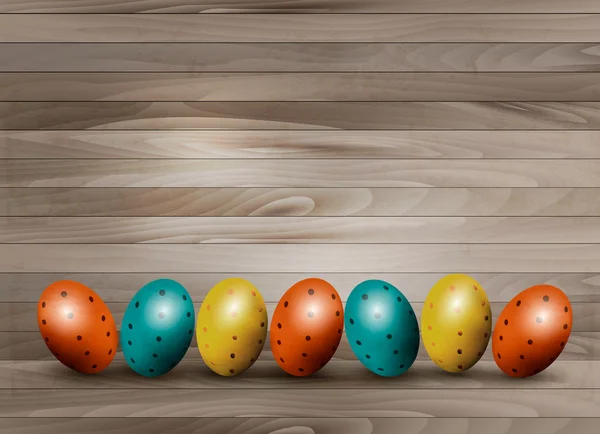 Праздничные пасхальные яйца на деревянном фоне. Вектор . — стоковый вектор