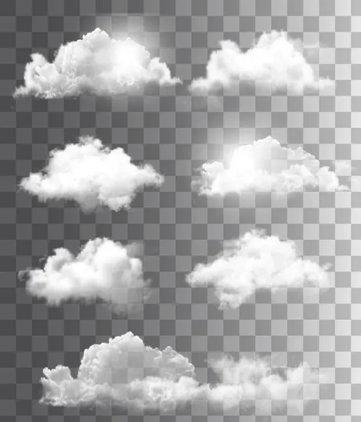 Satz transparenter unterschiedlicher Wolken. Vektor. — Stockvektor