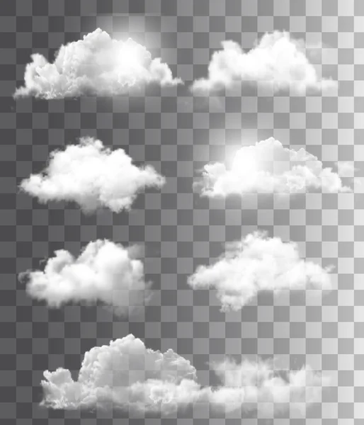 Set of transparent different clouds. Vector. — Stock Vector