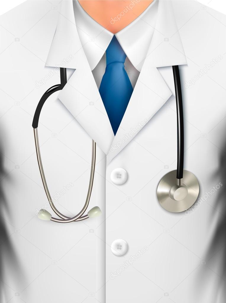 Close up of a doctors lab white coat and stethoscope. Vector ill