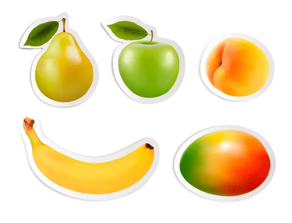 Set of flat fruit stickers. Vector. — Stock Vector