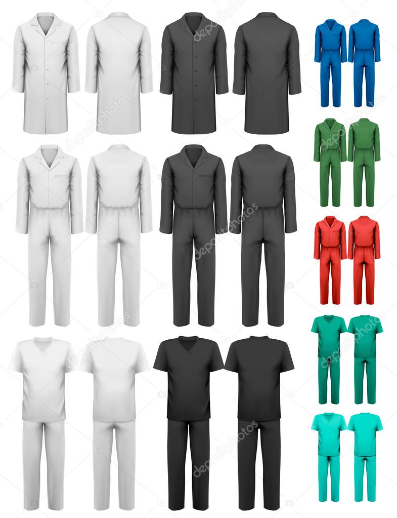 Set of overalls with worker and medical clothes. Design template