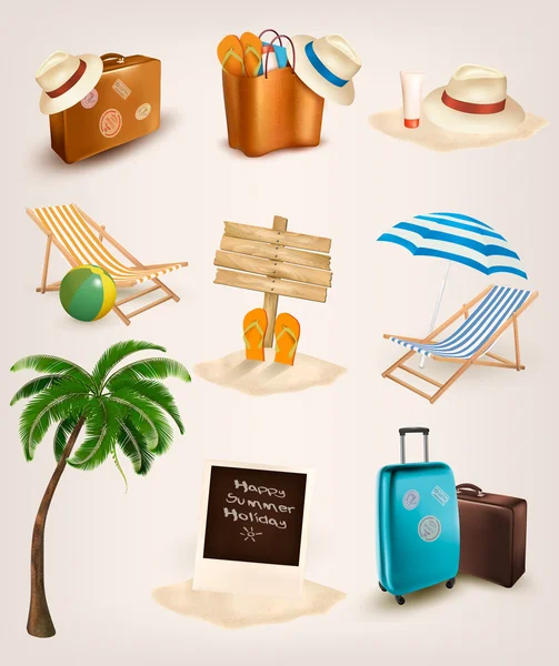 Set of vacation related icons. Vector. — Stock Vector