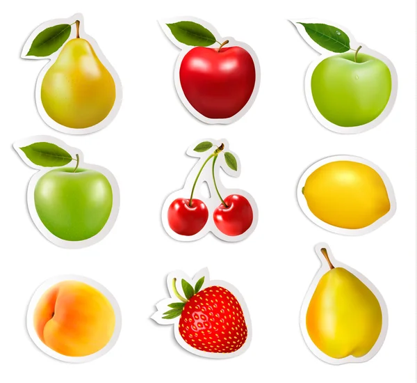 Set de pegatinas planas de frutas. Vector . — Vector de stock