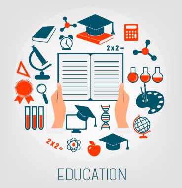 Eğitim için düz tasarım konsepti simgeler. e-öğrenme kavramı. VEC