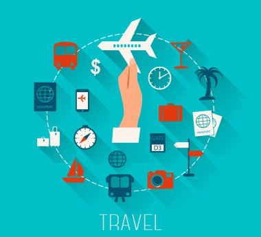 tatil ve seyahat düz tasarım vektör simgeler kümesi.