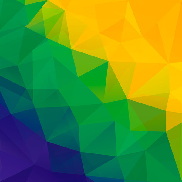 Abstract polygon background. Brazil flag colors. Vector.