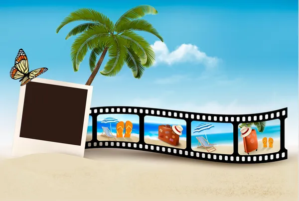 Nastro di film di vacanza su una spiaggia. Vettore . — Vettoriale Stock