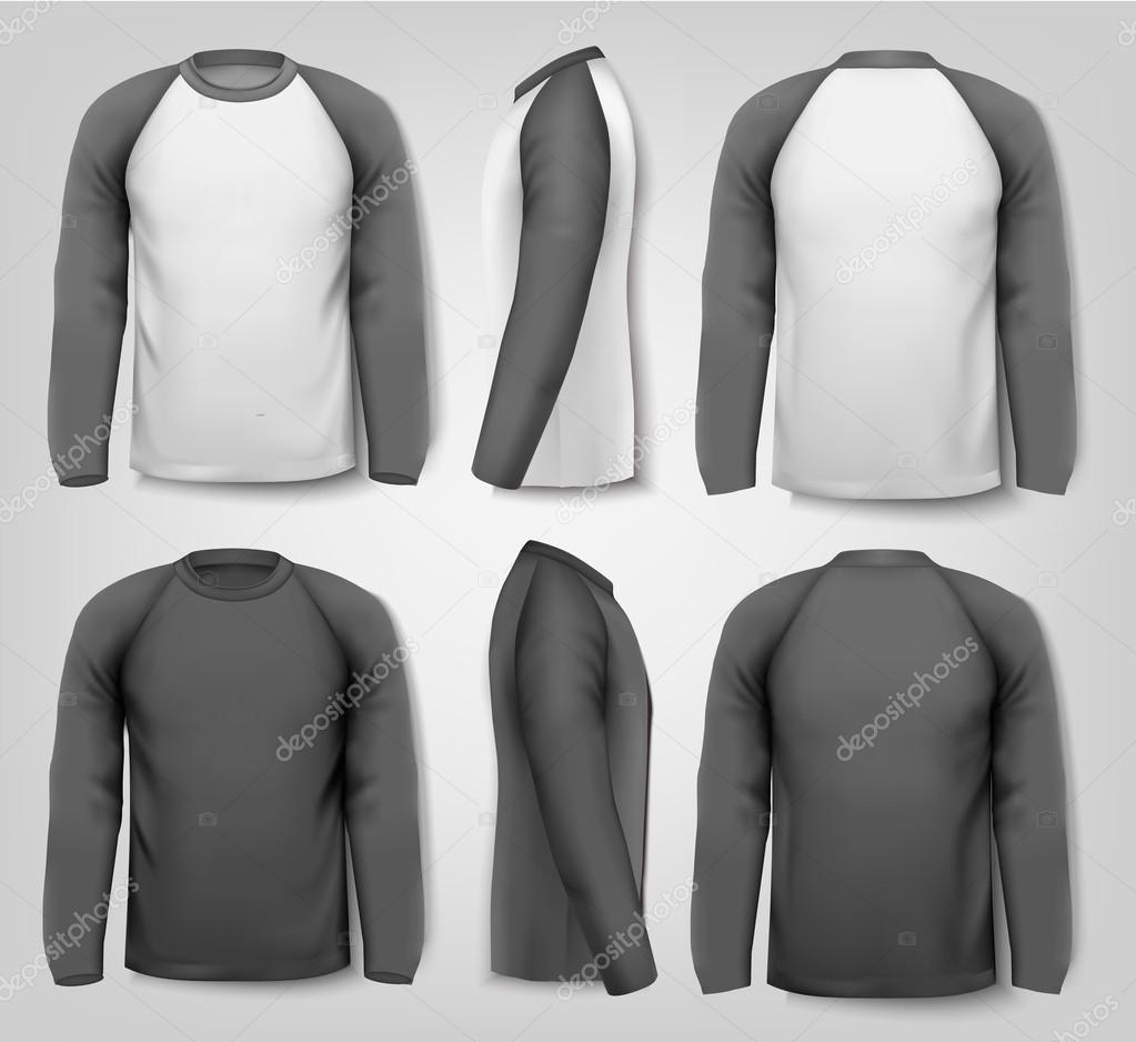 Black and white male long sleeved shirts with sample text. Desig