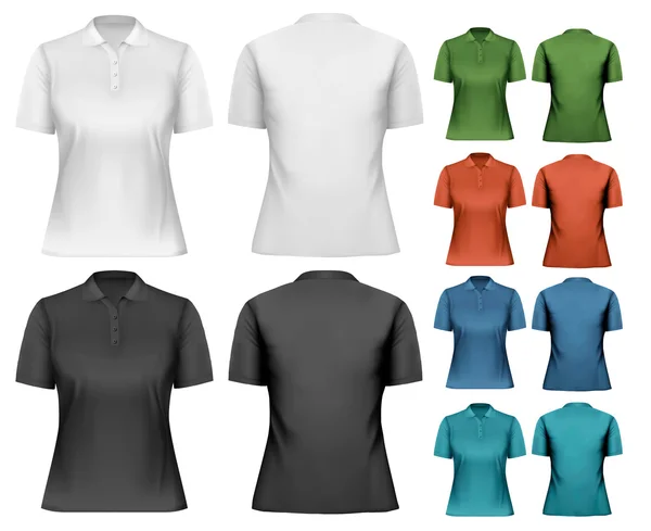 Camisas pólo femininas. Modelo de design. Vetor . — Vetor de Stock