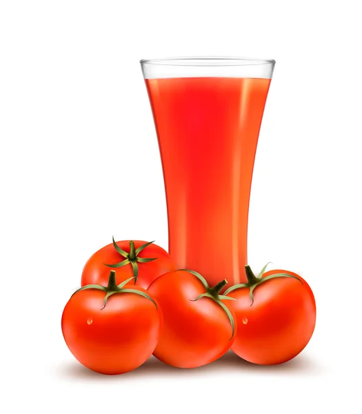 いくつかの完熟トマトとトマト ジュースのガラス。ベクトル. — ストックベクタ