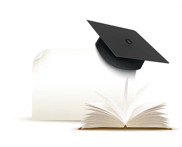 Tapa de graduación sobre fondo blanco con un libro. Vector . — Vector de stock