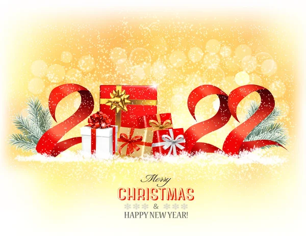 Ευτυχισμένο Νέο Έτος Και Χριστούγεννα Διακοπές Φόντο 2022 Και Κουτιά — Διανυσματικό Αρχείο