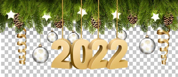 Cadre Vacances Noël Avec Des Branches Guirlande Arbre Golg 2022 — Image vectorielle