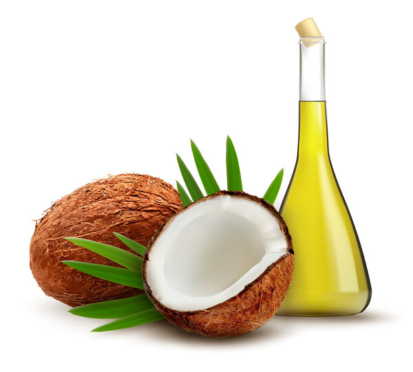 Coconut with oil. Vector. 