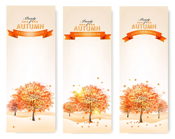 Autumn background with colorful leaves and trees.Vector illustra — Stock Vector