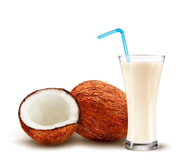 Coconut with a coconut milk cocktail. Vector. — Stock Vector