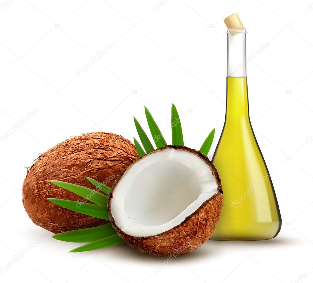Coconut with oil. Vector. 