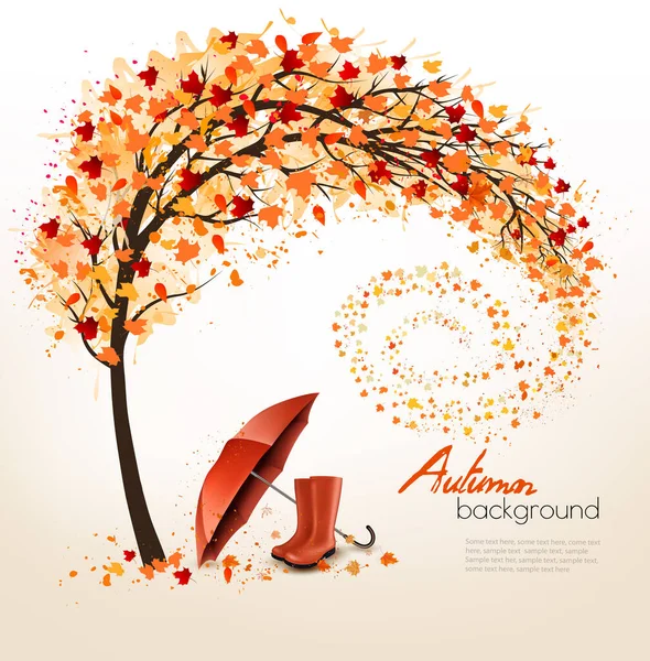 Autumn Background Umbrella Rain Boots Vector — Stock Vector