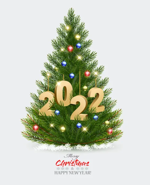 Fondo Vacaciones Con Árbol Navidad Con Guirnalda Oro 2022 Vector — Archivo Imágenes Vectoriales