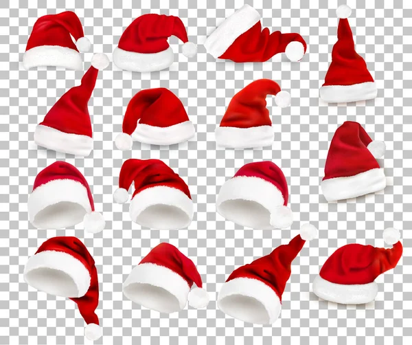 Mega Collection Red Santa Hats Transparent Background Vector — Stock Vector