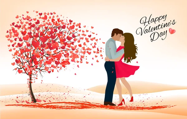 Fondo Del Día San Valentín Pareja Enamorada Árbol Con Hojas — Vector de stock