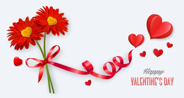 Happy Valentine Day Bekommen Karte Mit Zwei Roten Blumen Und — Stockvektor