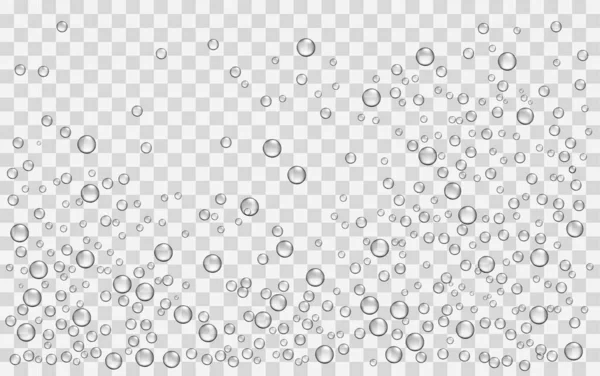 Gotas Lluvia Realistas Burbujas Aire Oxígeno Fondo Transparente Vector — Archivo Imágenes Vectoriales
