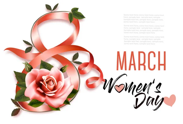 Illustration Mars Avec Rose Rouge Journée Internationale Femme Vecteur — Image vectorielle