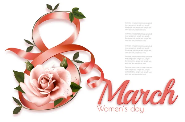 Illustration Mars Avec Des Fleurs Roses Blanches Des Rubans Roses — Image vectorielle